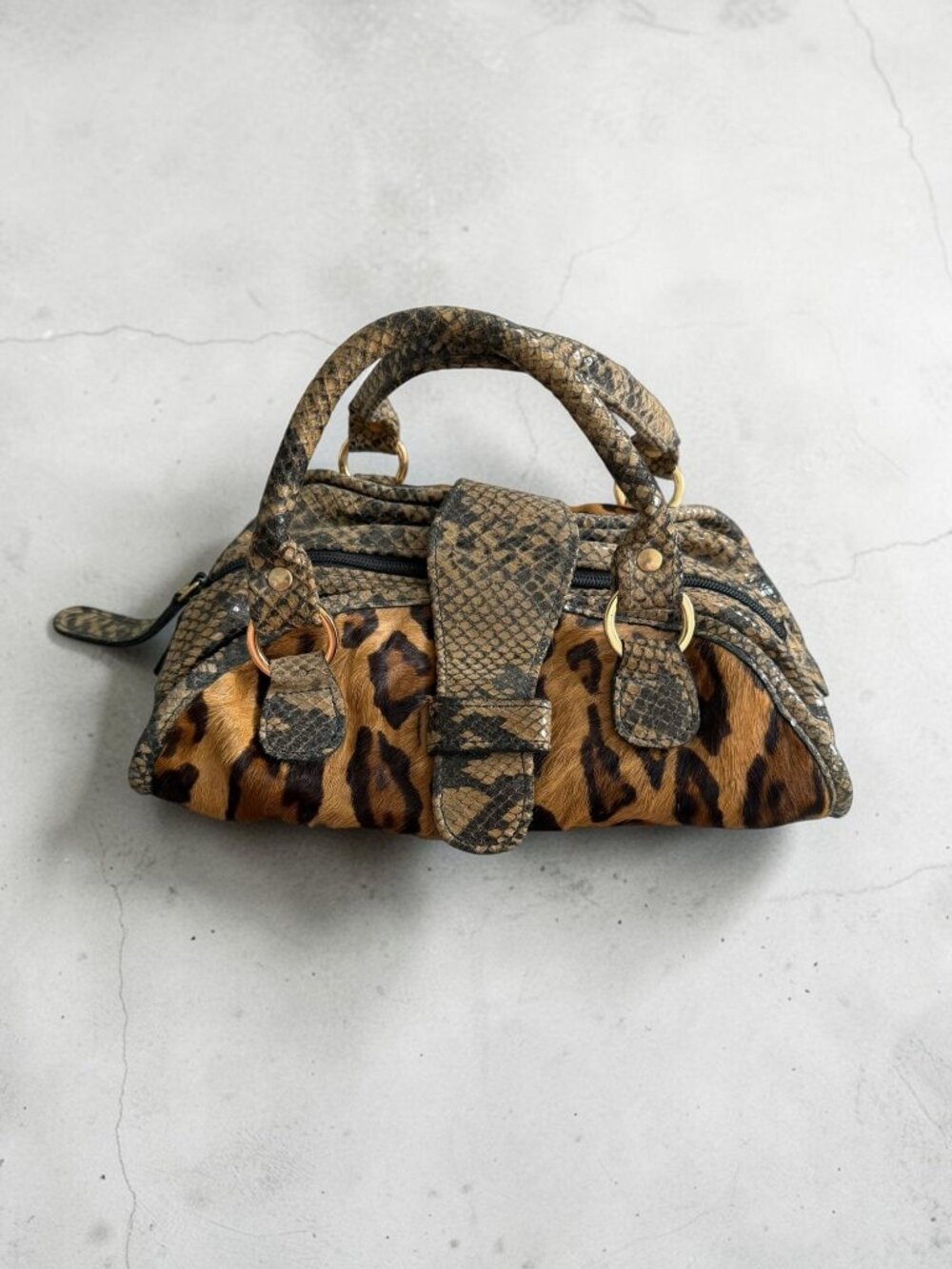 CLEVER CARRIAGE COMPANY Animal Print Calf Hair Leather Mini Bag